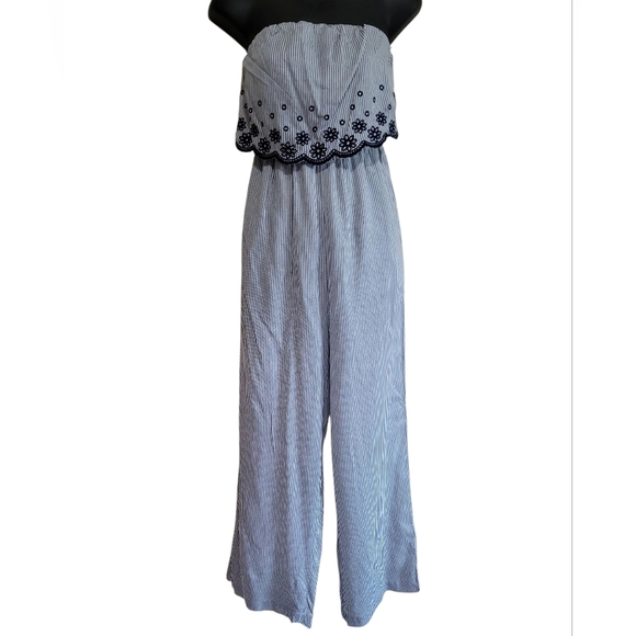 Japna Strapless Womens Blue and White Stripe Ruffle Strapless Jumper Size Xsmall - Picture 1 of 6